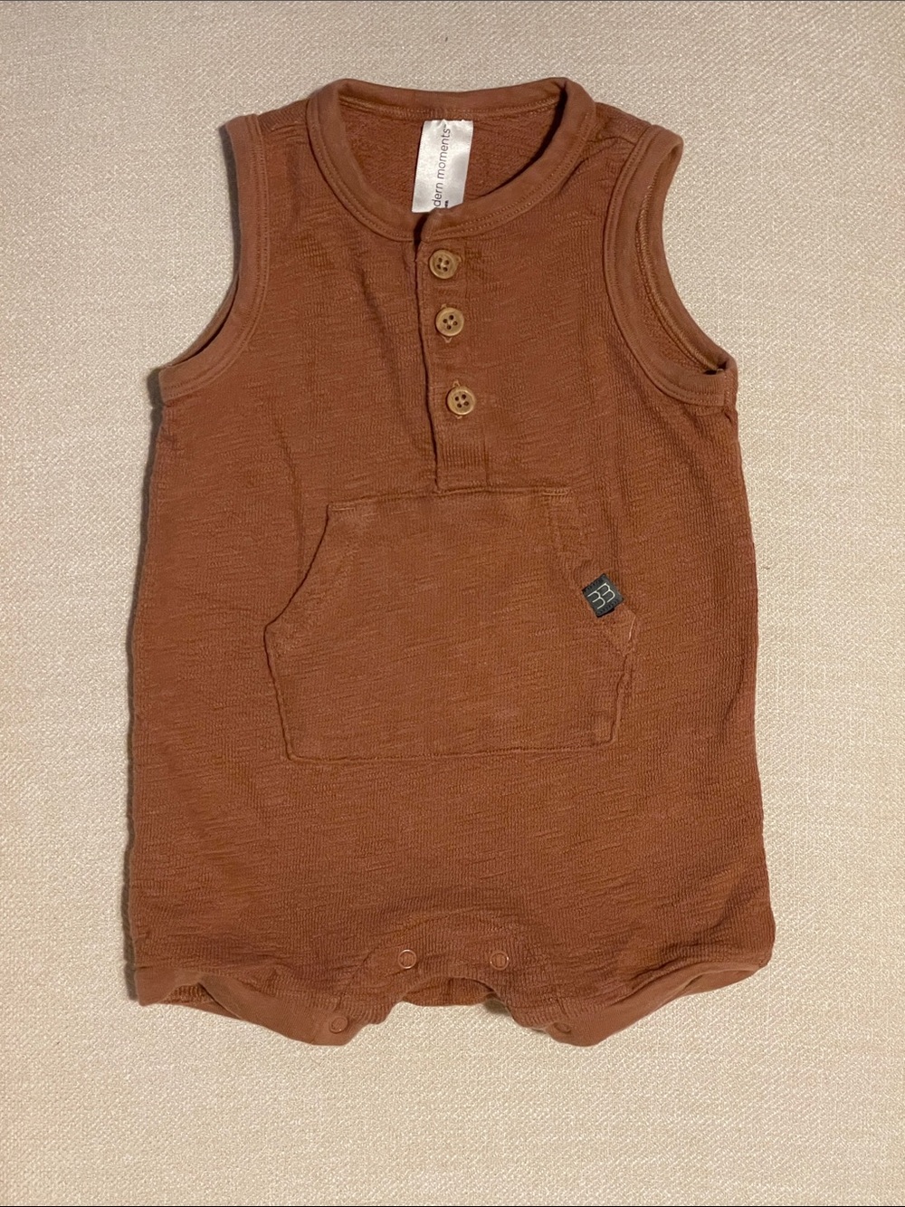 Organic Cotton Sleeveless One-Piece Bodysuit in Brown